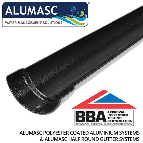 125mm (5") Half Round Cast Aluminium Gutter 1.83m length - Textured Black - Trade Warehouse
