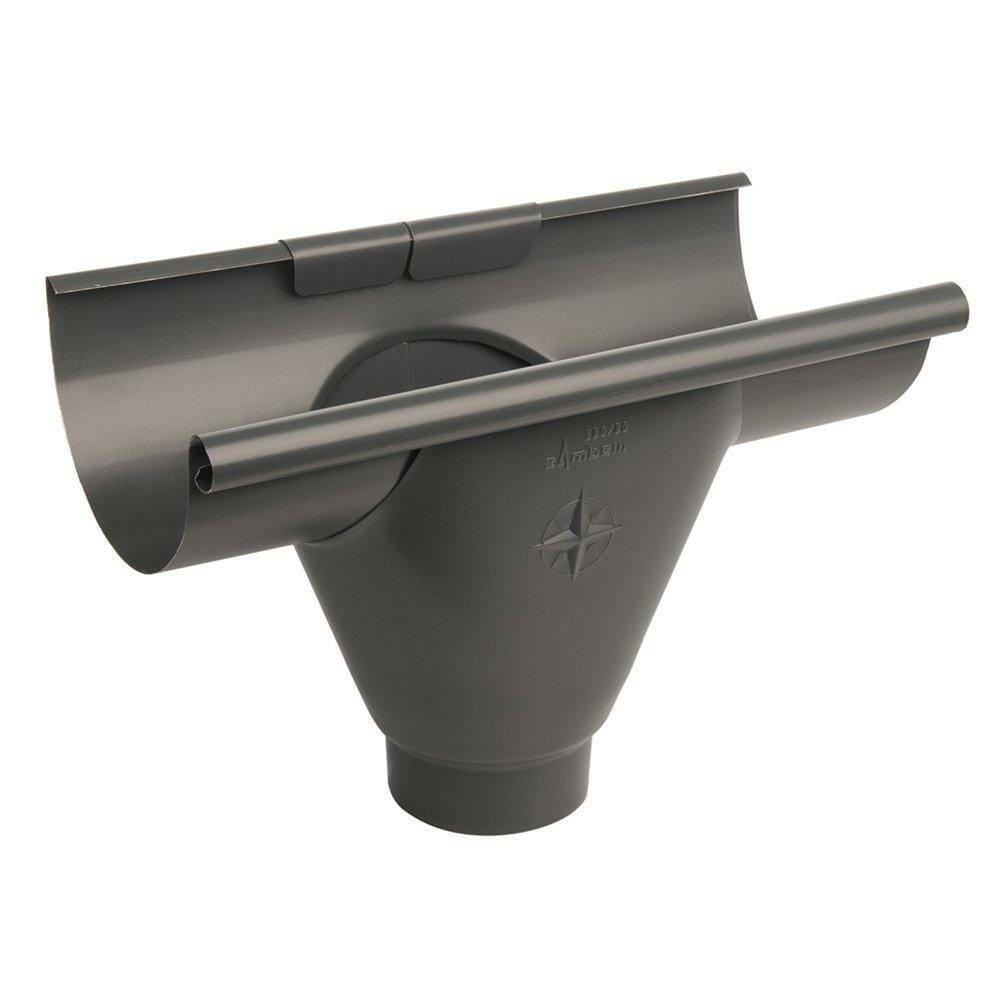 125mm Half Round Anthracite Grey Galvanised Steel 80mm 'prefab' Gutter Outlet - Trade Warehouse