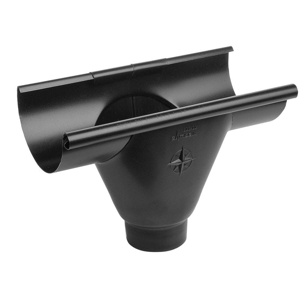 125mm Half Round Black Coated Galvanised Steel 80mm 'prefab' Gutter Outlet - Trade Warehouse