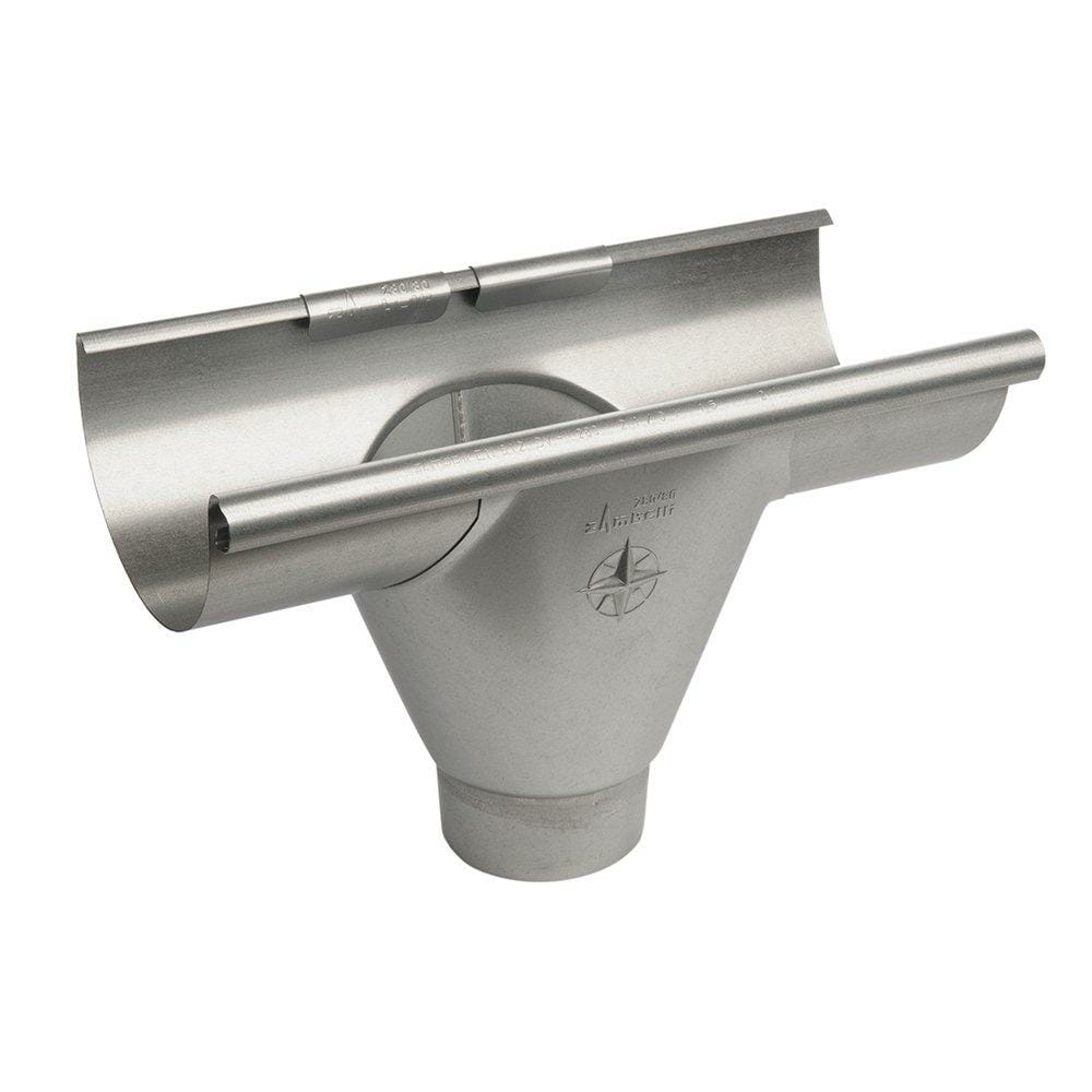 125mm Half Round Galvanised Steel 80mm 'prefab' Gutter Outlet - Trade Warehouse