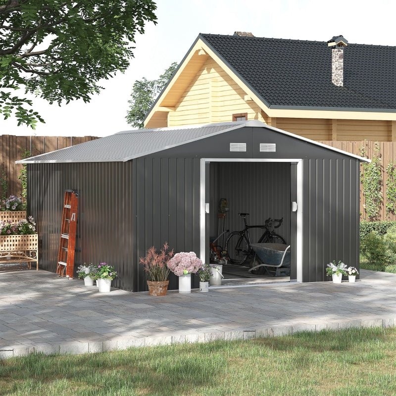 13 x 11ft Corrugated Metal Garden Storage Shed - Trade Warehouse