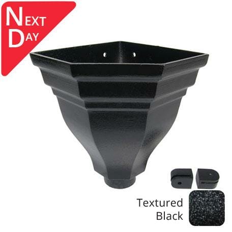 177mm Fluted Corner Cast Aluminium Hopper Head - 63mm (2.5") Outlet - Textured Black - Trade Warehouse