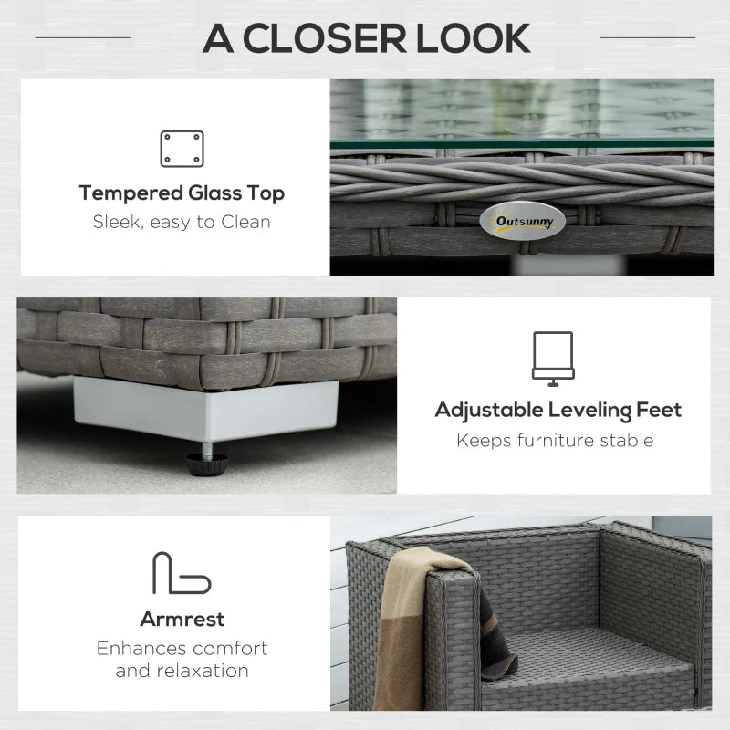 Grey 6 Piece Rattan Sofa Set With Loveseat Stool