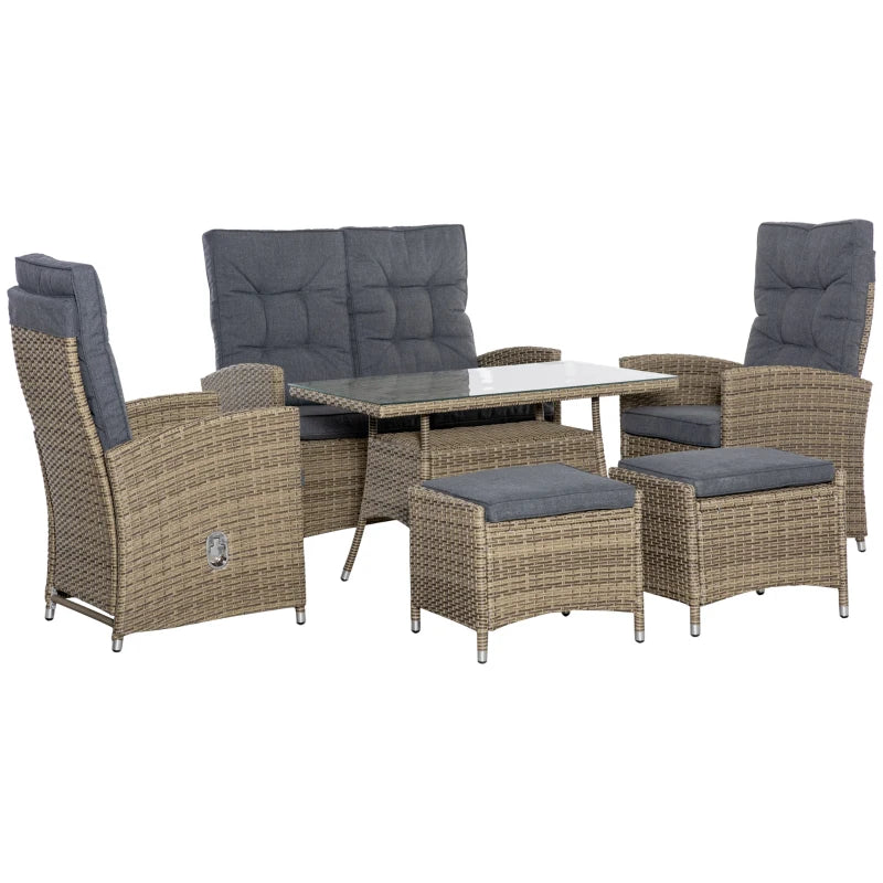 Mixed Grey 4 Seater Rattan Dining Set -Includes Chaise Lounge With Adjustable Backrest