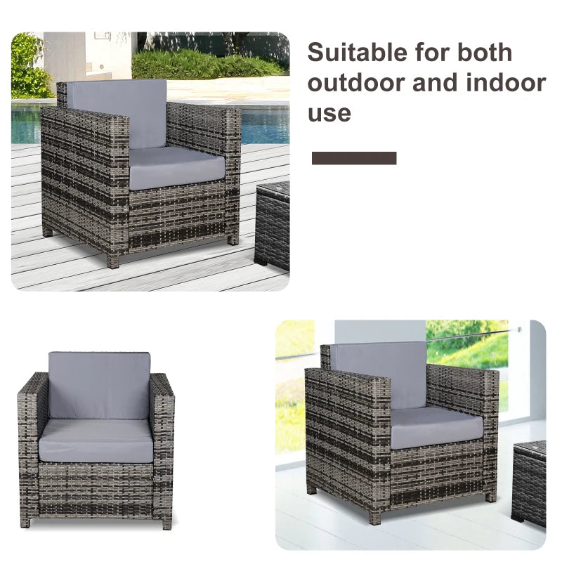 Grey Single Seater Rattan Armchair with Armrests