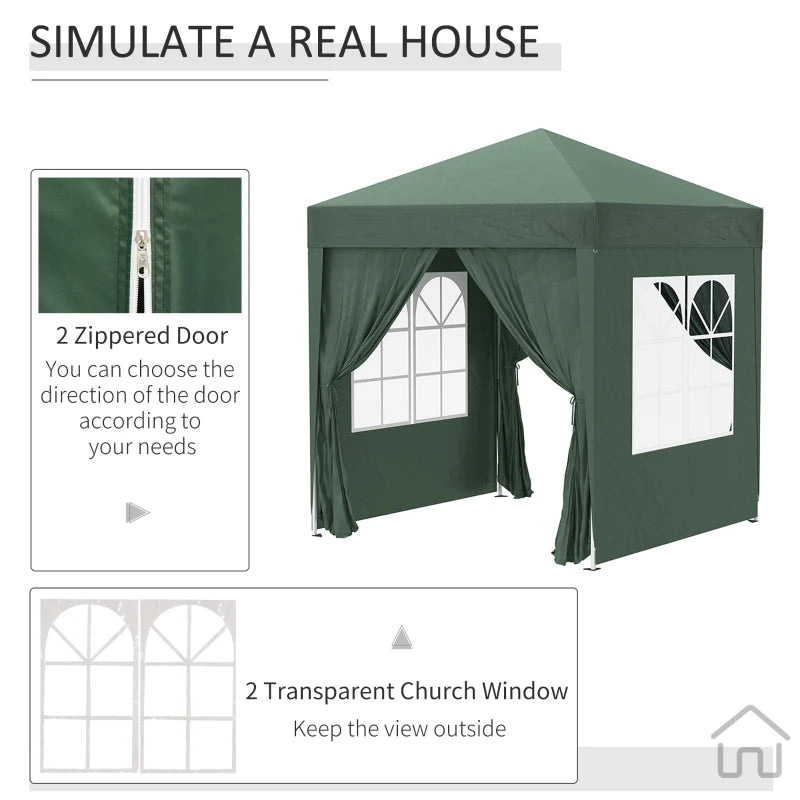 Green 2m x 2m Pop Up Gazebo With 2 Walls 2 Windows