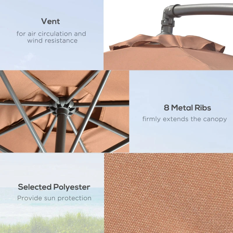 2.47H x 2.92m Coffee Parasol With Weights and Cover