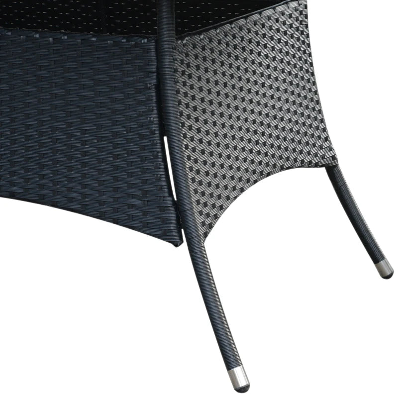 Black 6 Seater Rattan Dining Set With 6 Armchairs, Rectangular Glass Top Table, Outdoor Dining Table and Chairs