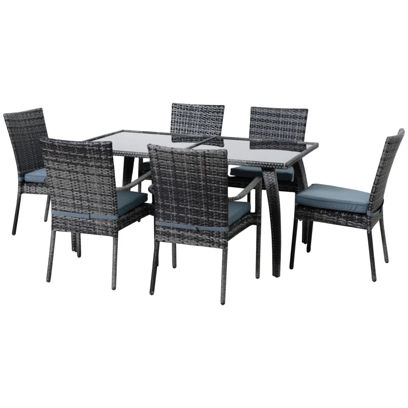 Grey 7 Piece Rattan Dining Set - 4 Armchairs & Extras