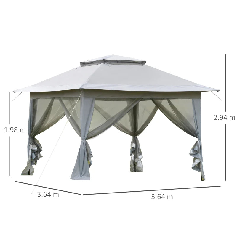 Outsunny 3.6 x 3.6 m Pop up Gazebo with Netting and Carry Bag, Height Adjustable Party Tent Instant Canopy Sun Shade Shelter, Grey