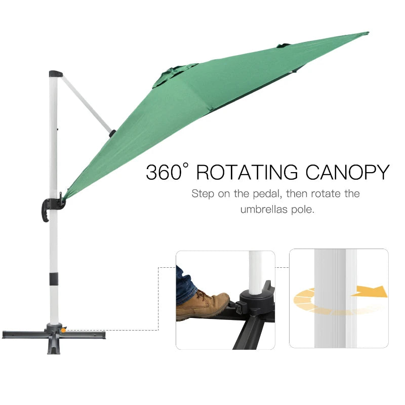 Green 3m x 3m Cantilever Parasol With Aluminium Frame