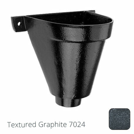 200mm Cast Aluminium Flat Back Hopper Head - 76mm (3") Outlet - Textured Graphite Grey RAL 7024 - Trade Warehouse