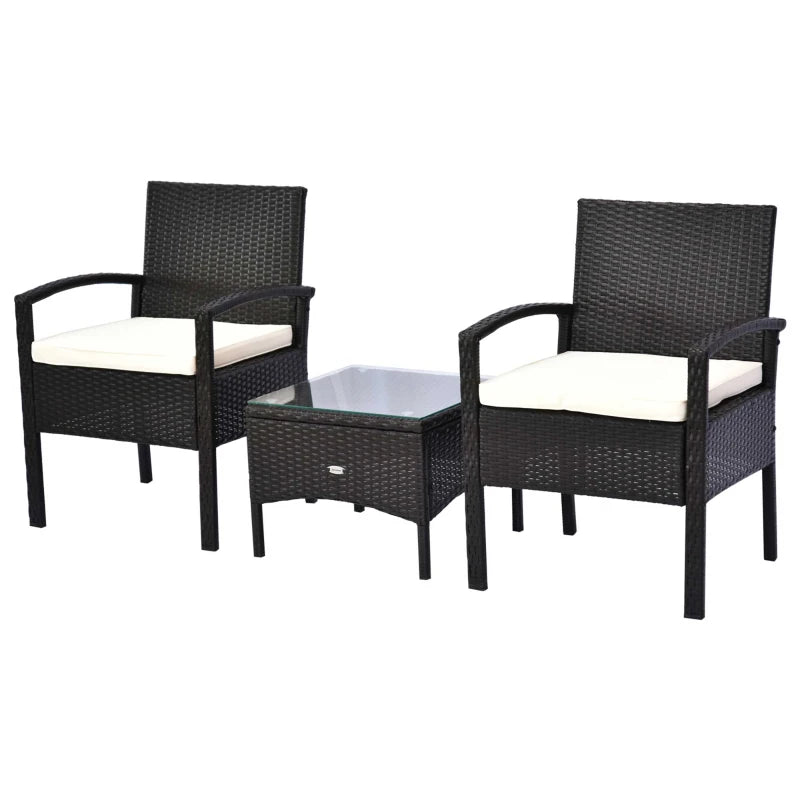 Brown 2 Seater Rattan Bistro Set With Glass Top Table