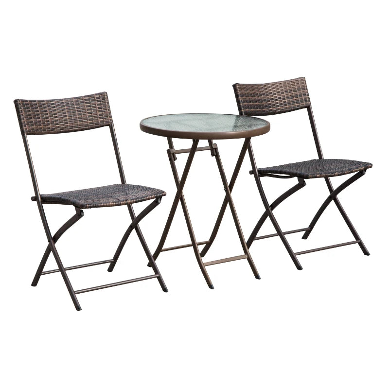 Brown 2 Seater Foldable Rattan Bistro Set