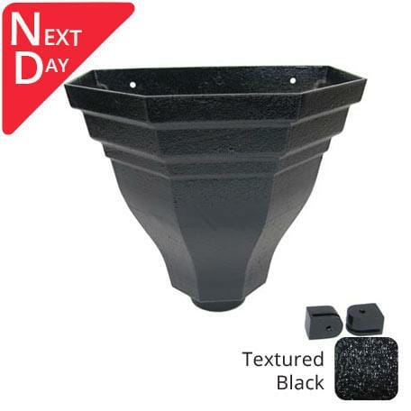 250mm Cast Aluminium Fluted Flat Back Hopper 63mm Outlet Textured Black - Trade Warehouse