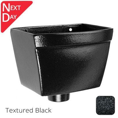 250mm Cast Aluminium Rectangular Hopper Head 100mm (4") Outlet - Textured Black - Trade Warehouse