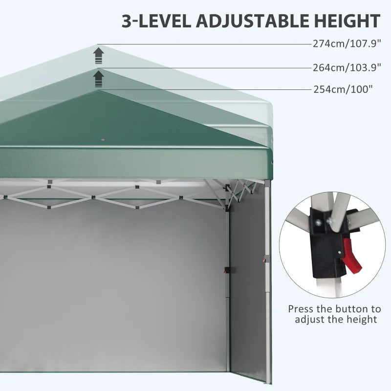 3m x 3m Green Pop Up Gazebo with 2 Sidewalls, Leg Weight Bags and Carry Bag