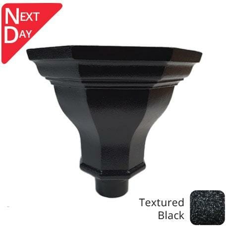 295w x 230h x 233d (mm) Cast Aluminium Ornate Fluted Flat Back Hopper - 76mm outlet - Textured Black - Trade Warehouse