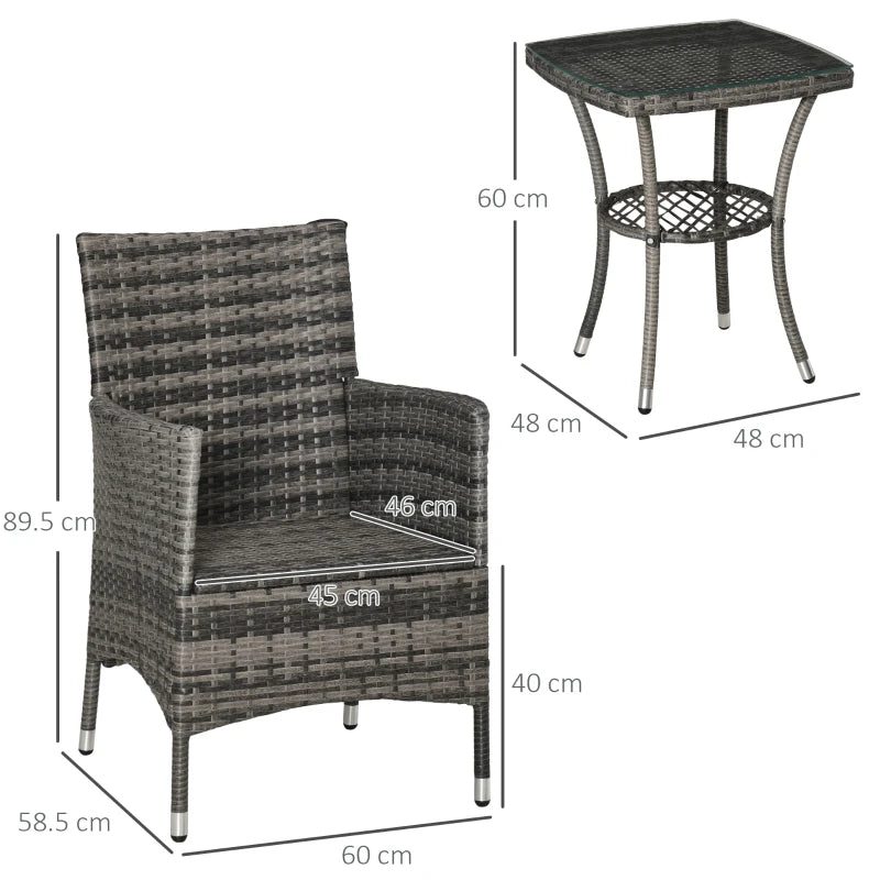 Grey 3 Piece Rattan Bistro Set