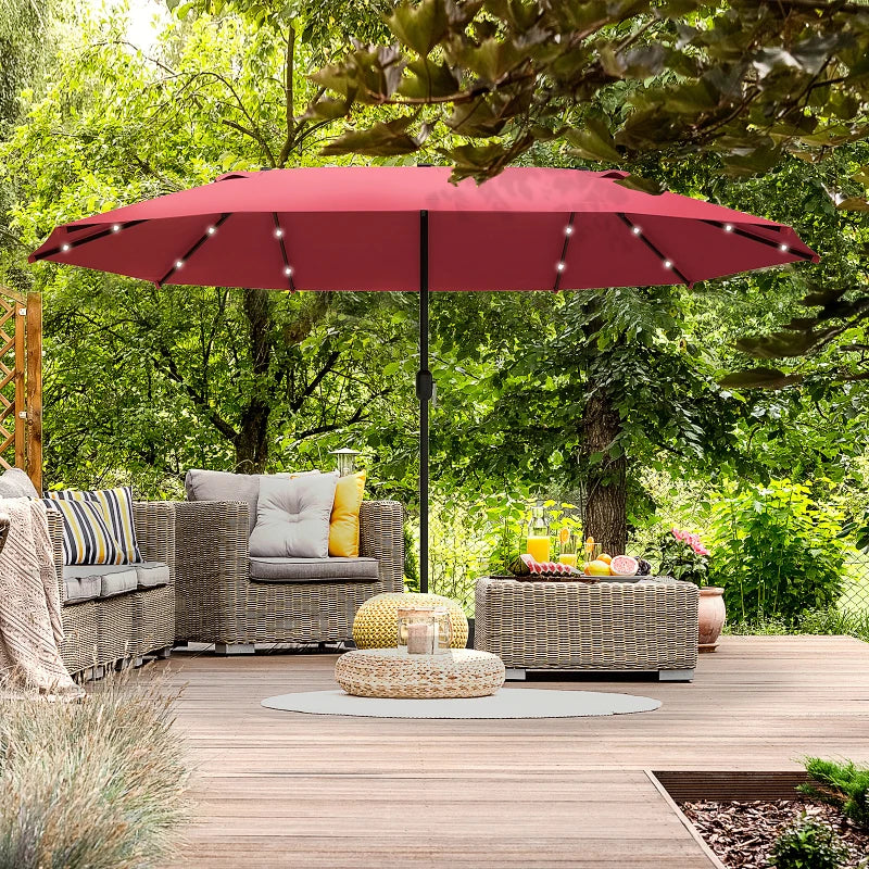 4.4m Double-Sided Sun Parasol With LED Solar Lights - Red