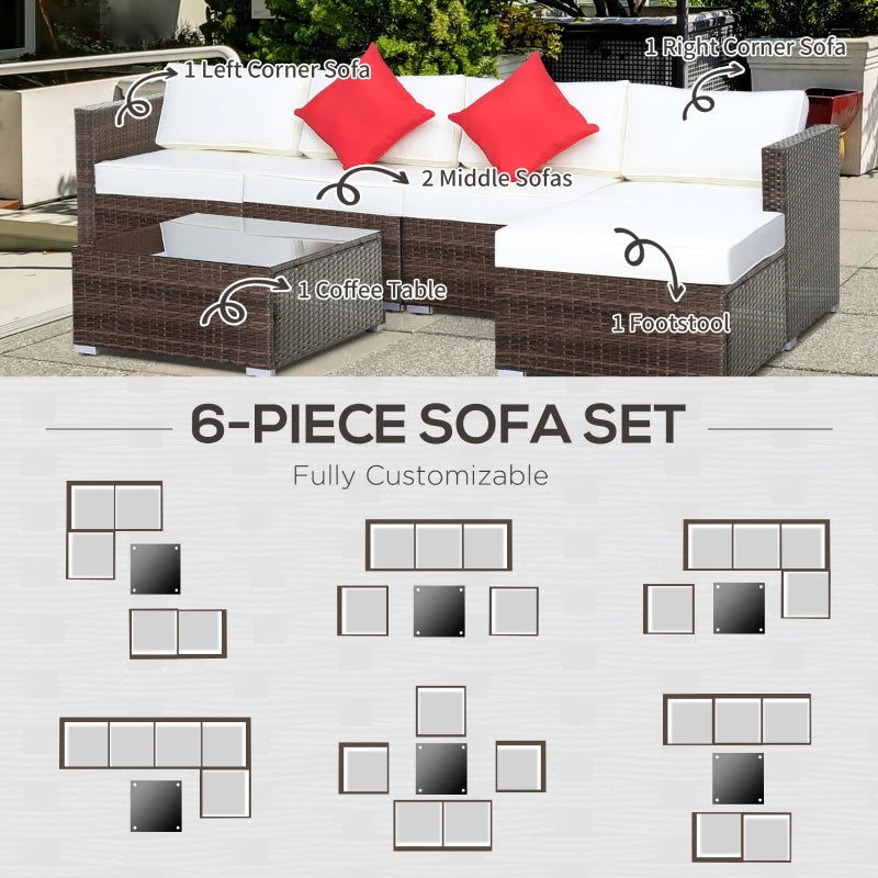 6 Piece Wicker Sofa - Brown Aluminium Frame With Cushions