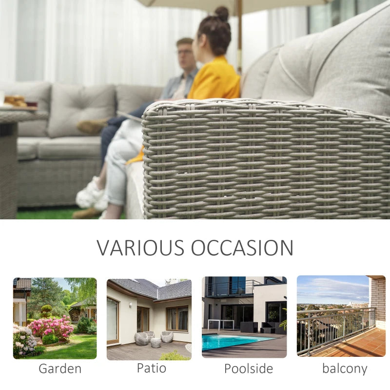 8-Seater Rattan Sofa Set With Fire Pit Table, L-Shape Sofa, Footstool and Furniture Cover