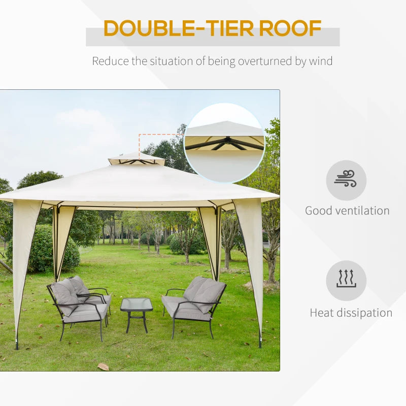 3.5m x 3.5m Side-Less Beige Gazebo w/ 2-Tier Roof Steel Frame