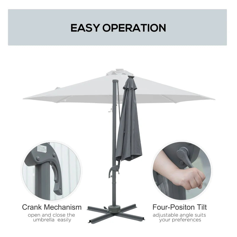 3m x 2.45m Dark Grey Roma Parasol With Crank & Tilt + LED Solar Lights