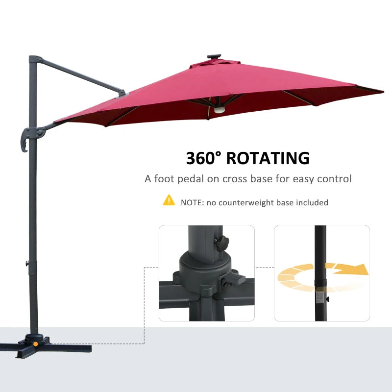 2.55H x 2.92m Red LED Adjustable Cantilever Parasol