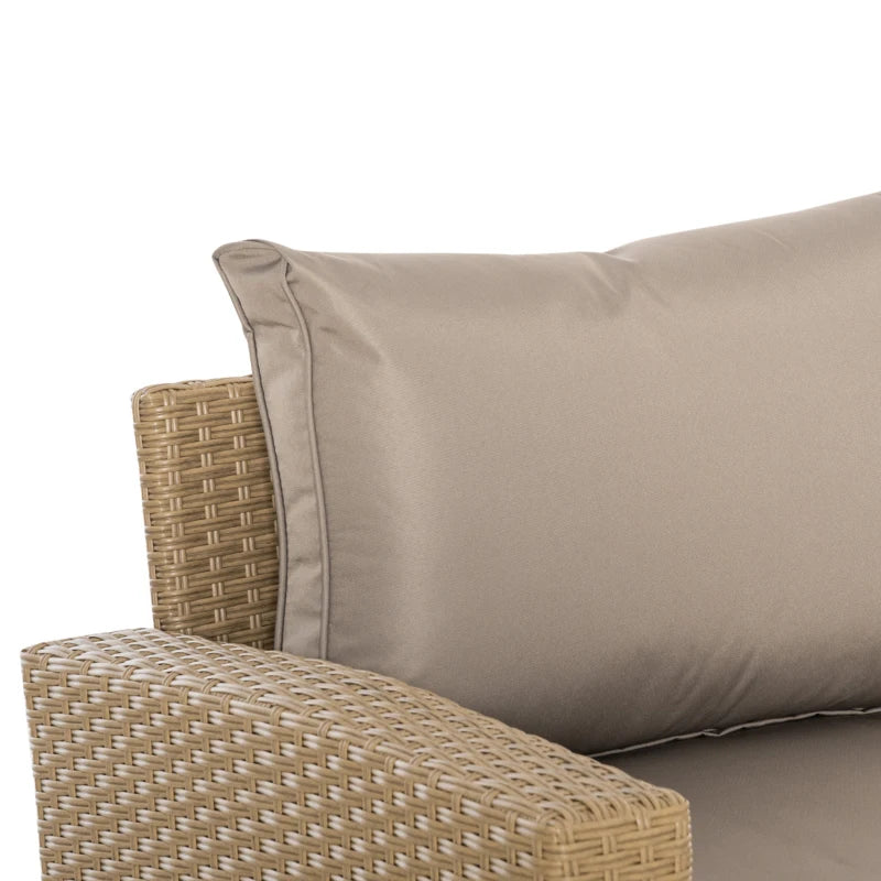 Light Brown 4 Piece Rattan Furniture Set With Adjustable Table & Thick Cushions