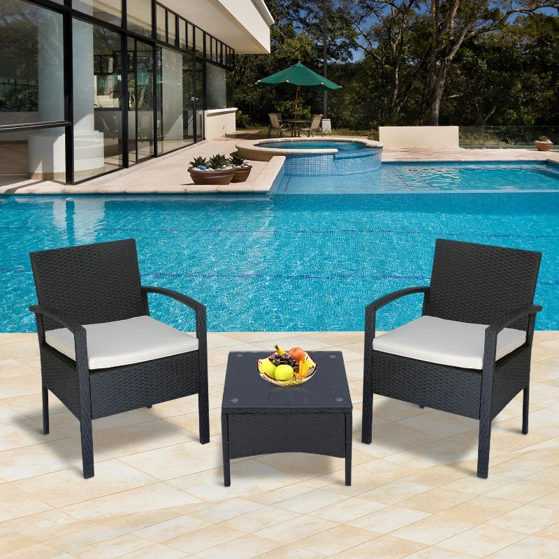 Black 2 Seater Rattan Bistro Set With Steel Frame