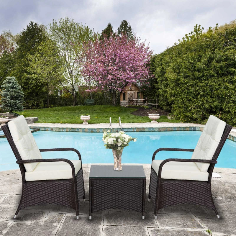 White Rattan Bistro Set With Aluminium Frame, Table & Cover