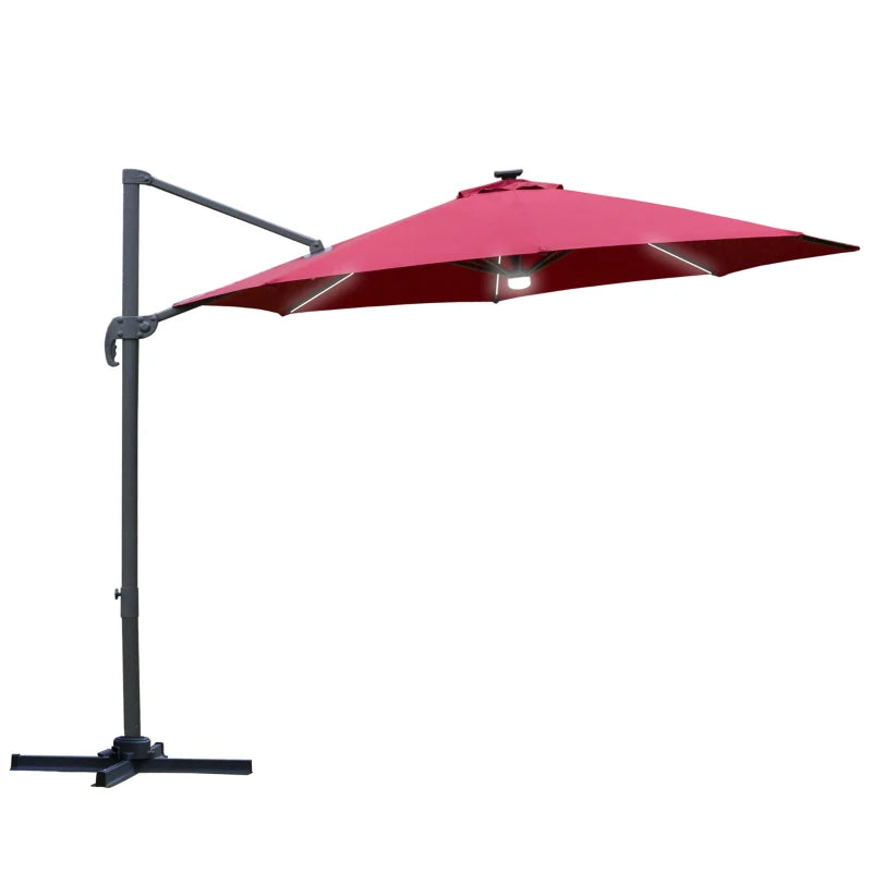 2.55H x 2.92m Red LED Adjustable Cantilever Parasol