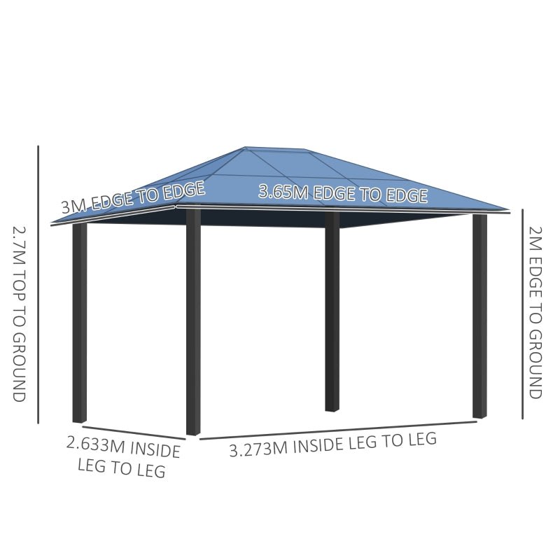 3 x 3.6m Gazebo With Polycarbonate Roof & Steel Frame - Trade Warehouse