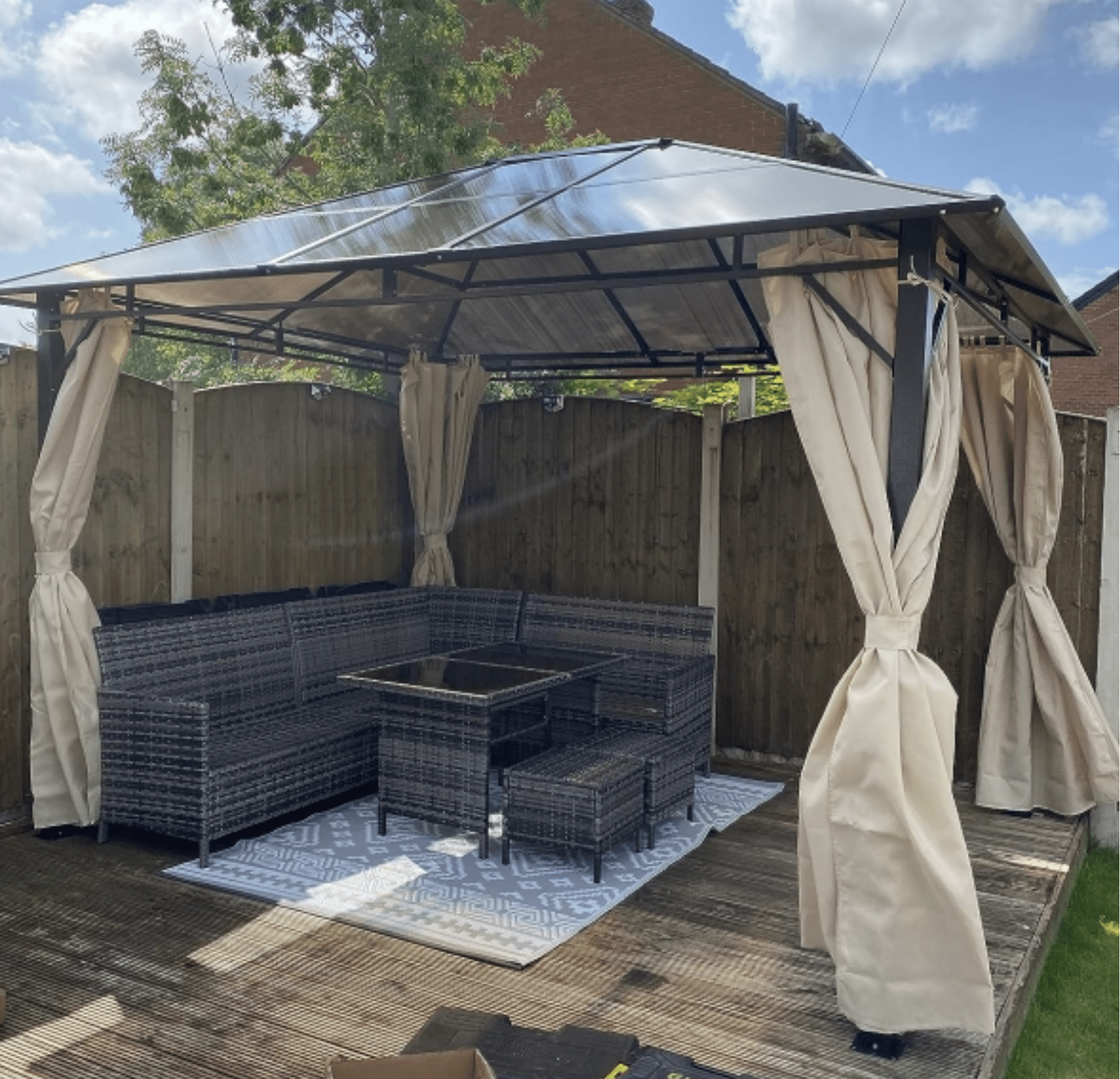 3 x 3.6m Gazebo With Polycarbonate Roof & Steel Frame - Trade Warehouse