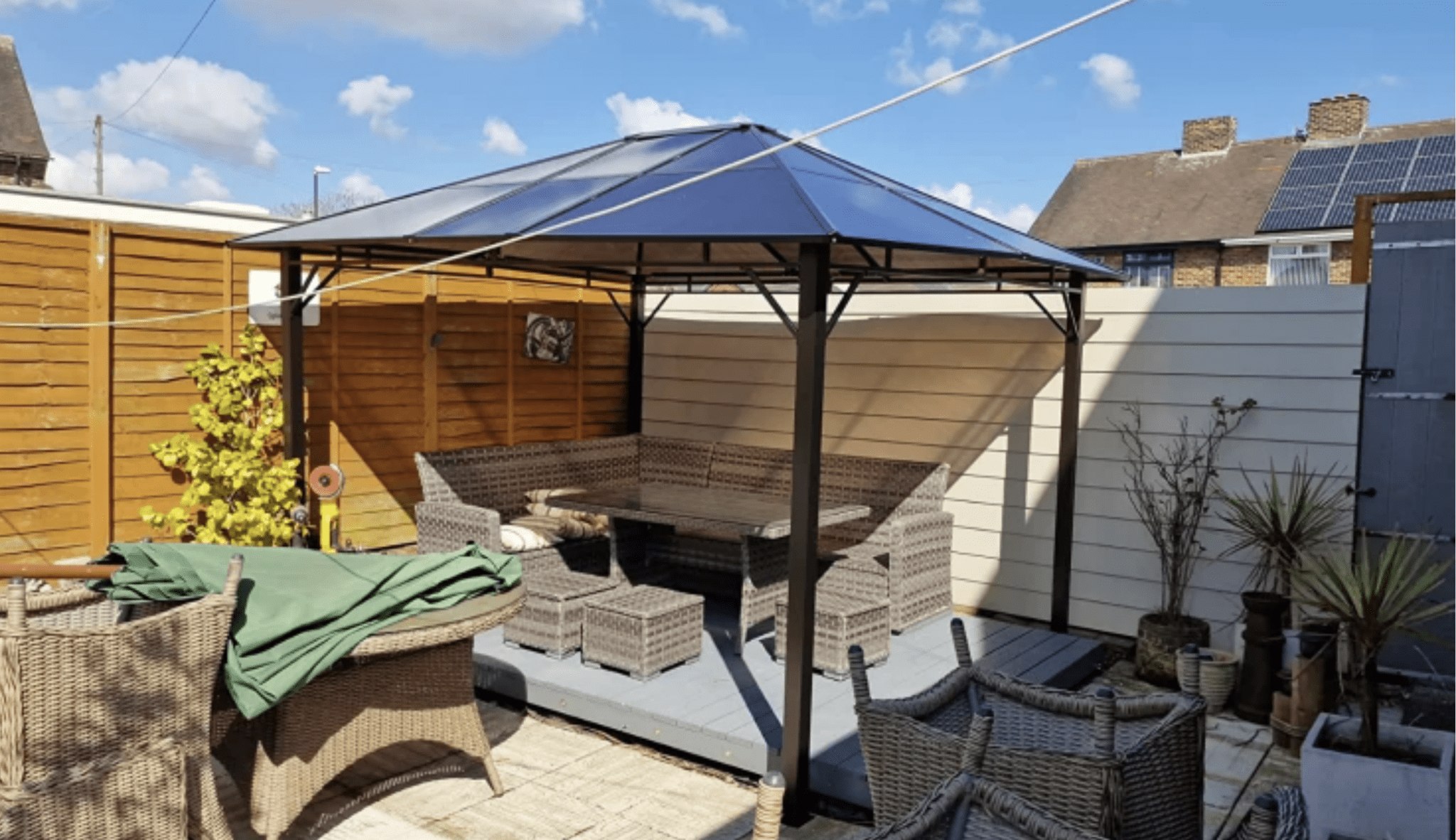 3 x 3.6m Gazebo With Polycarbonate Roof & Steel Frame - Trade Warehouse