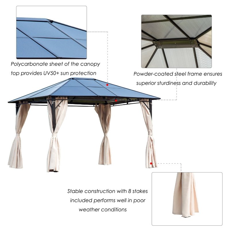 3 x 3.6m Gazebo With Polycarbonate Roof & Steel Frame - Trade Warehouse