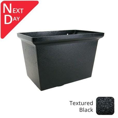300mm Large Rectangular Cast Aluminium Rectangular Hopper Head - 63mm (2.5") Outlet - Textured Black - Trade Warehouse
