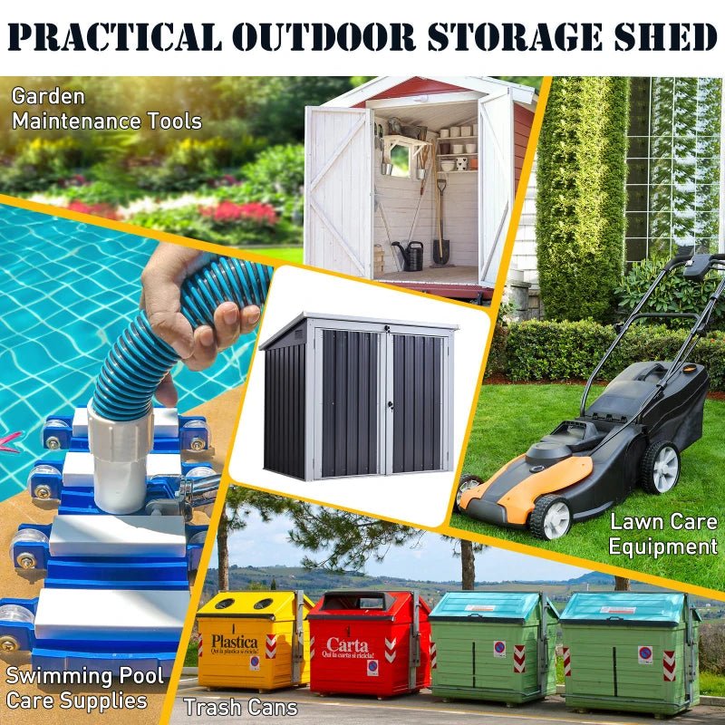 3.2 x 5.1ft Corrugated Steel Two-Bin Storage Shelter - Black - Trade Warehouse