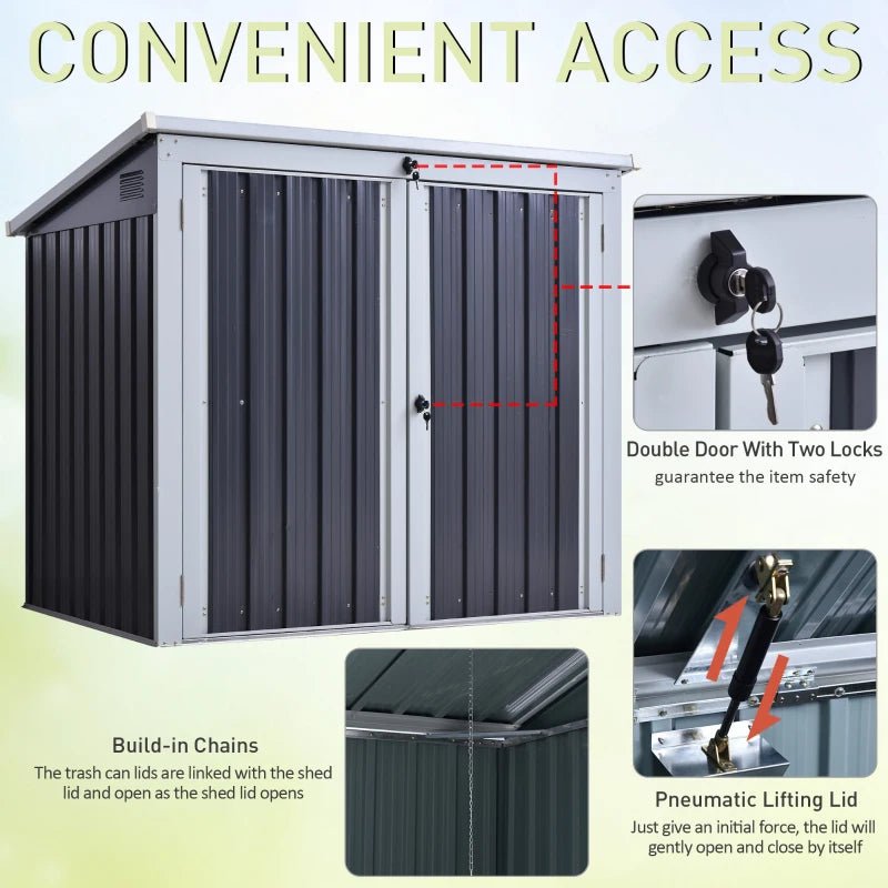 3.2 x 5.1ft Corrugated Steel Two-Bin Storage Shelter - Black - Trade Warehouse