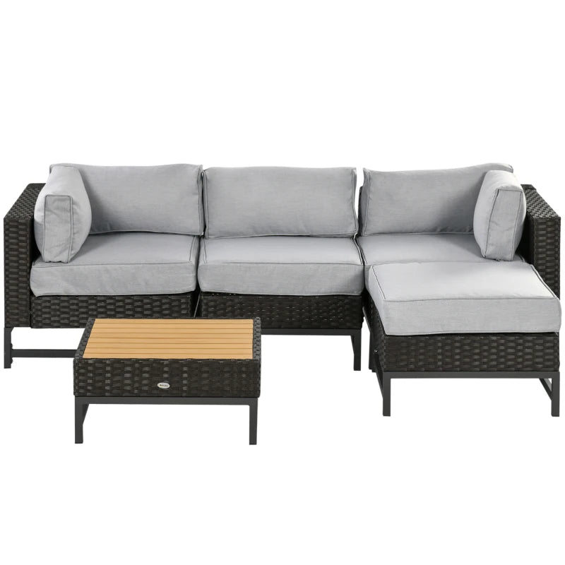 Brown 3 Seater Rattan Sofa with Cushions and Wood-Effect Top Table