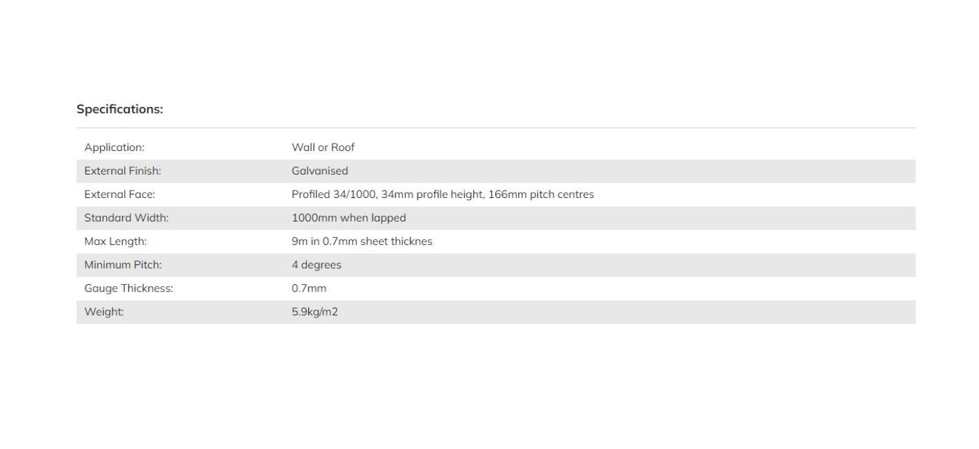 34/1000 Box Profile Plain Galvanised finish 0.7mm Metal Roof Sheet - Trade Warehouse