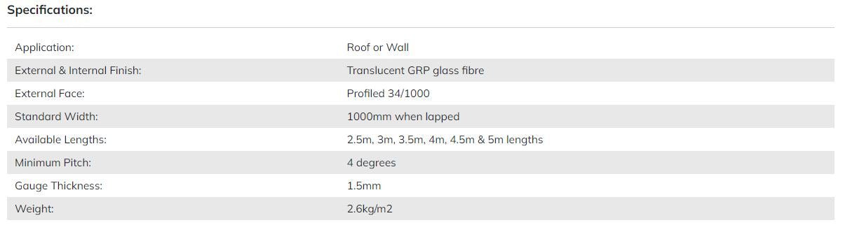 34/1000 Box Profile Translucent GRP Rooflight Sheet - Trade Warehouse
