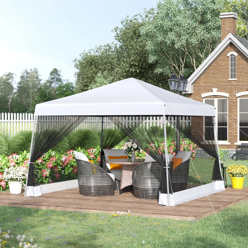 Wide Base Pop Up Gazebo With Mesh Screen Side Walls