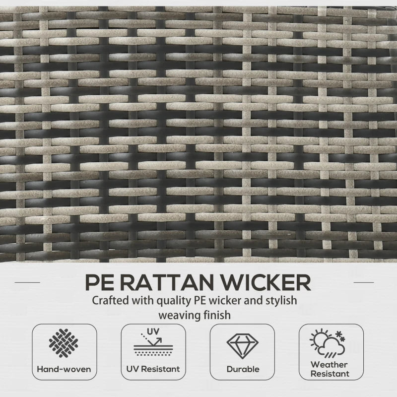 Grey Rattan Furniture Set - 2 Armchairs, 3-seater Wicker Sofa, 2 Footstools and Glass Table