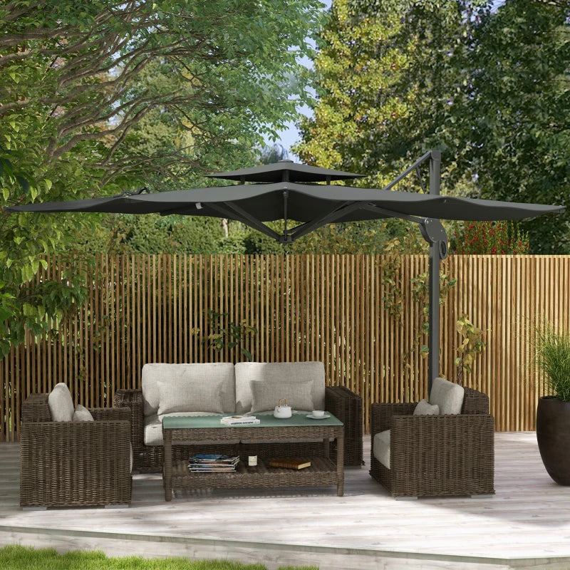 Grey 3m Cantilever Parasol with Hydraulic Mechanism - Dual Vented