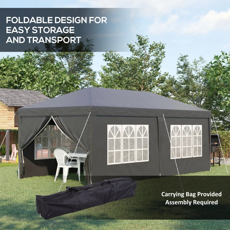 Black 3m x 6 m Pop Up Gazebo with Sides and Windows