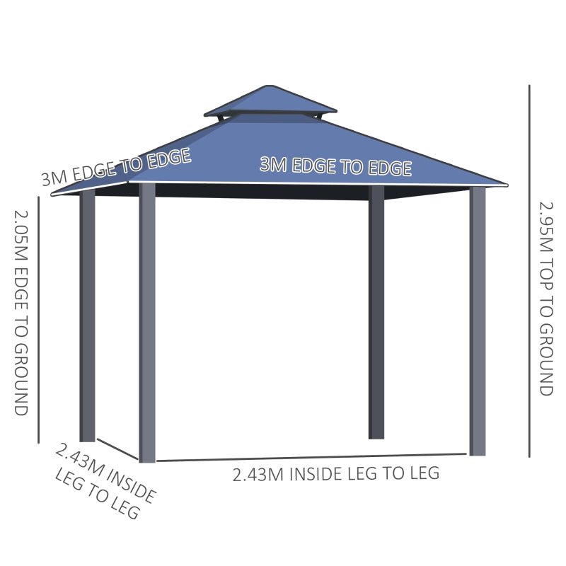 3m x 3m Gazebo Cabana with Steel Frame & Net Sidewalls - Trade Warehouse