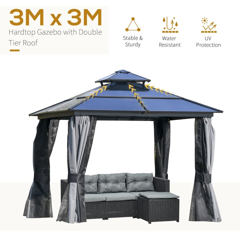 3m x 3m Gazebo Cabana with Steel Frame & Net Sidewalls - Trade Warehouse