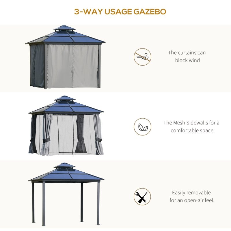 3m x 3m Gazebo Cabana with Steel Frame & Net Sidewalls - Trade Warehouse